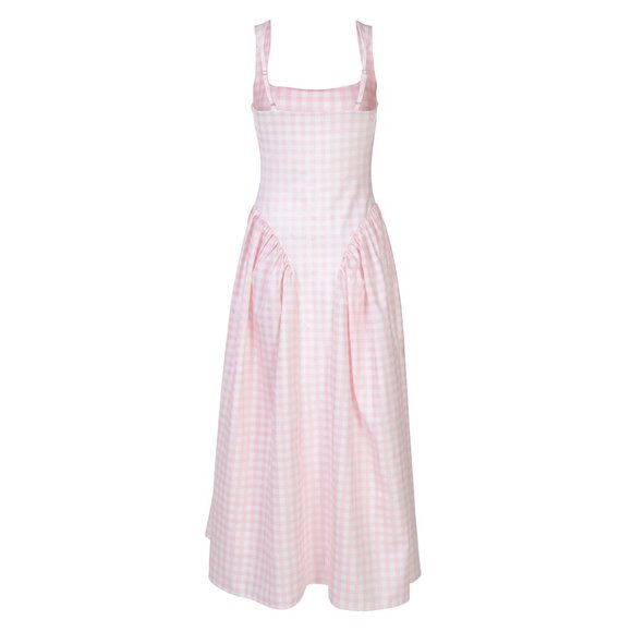 ✨ NEW Pink Gingham Print Full Skirt Midi Dress - Picture 9 of 15